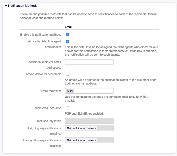 Appointment Notification Settings - Notification Methods