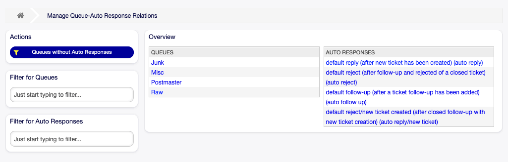 Manage Queue-Auto Response Relations