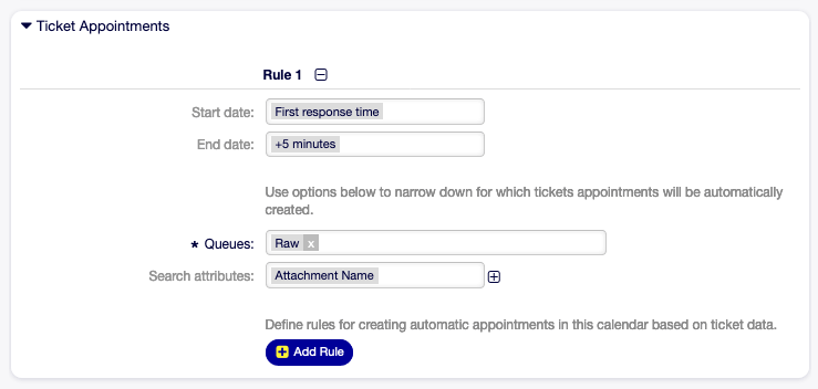 Calendar Settings - Ticket Appointments