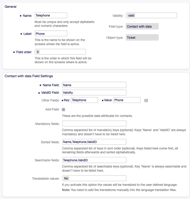 Contact With Data Dynamic Field Settings