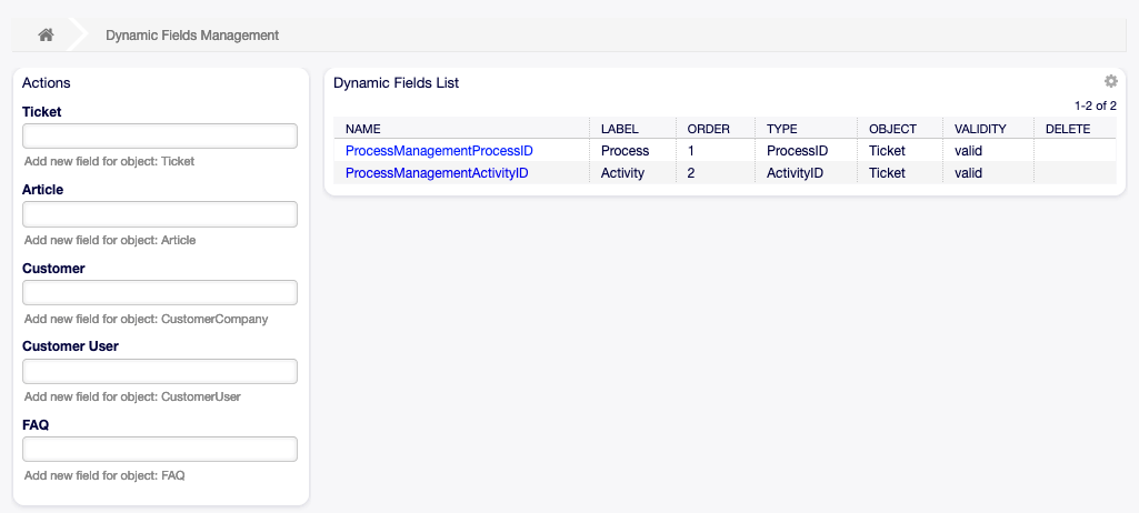 Dynamic Field Management Screen