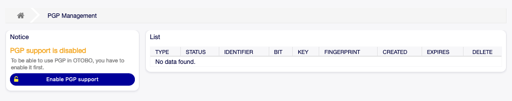 PGP Management Screen