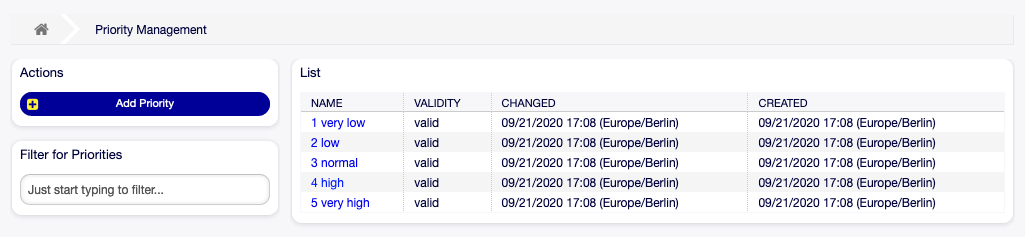 Priority Management Screen