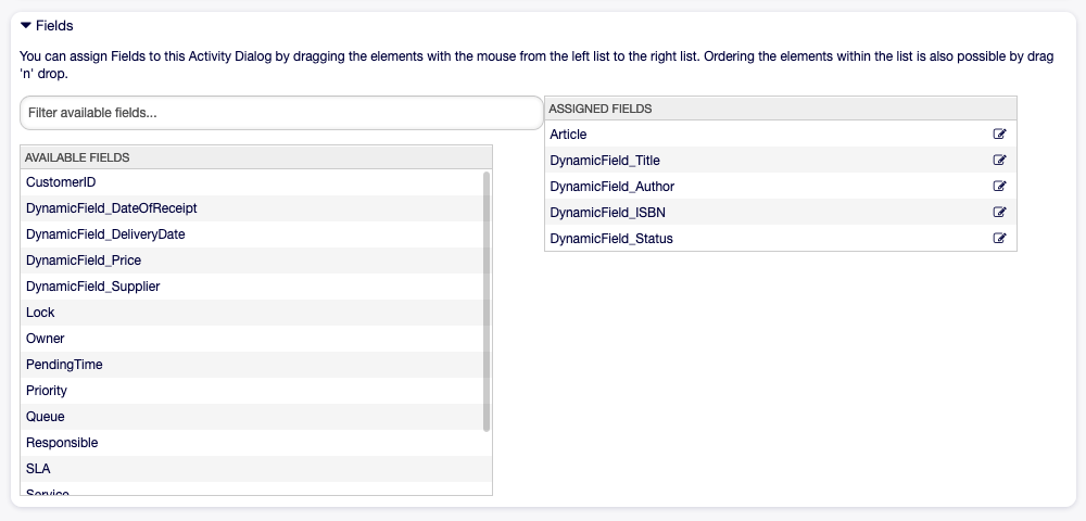 Book Ordering - Add Activity Dialog Fields