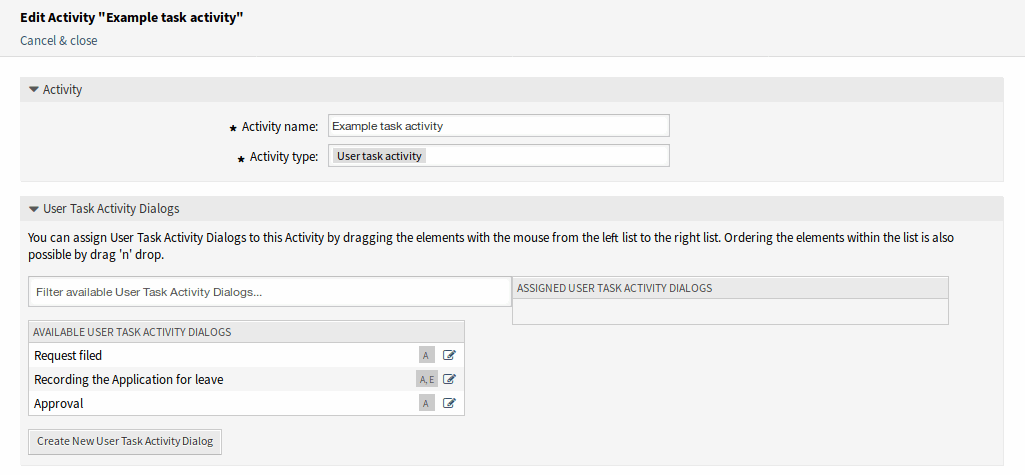 User Task Activity Window