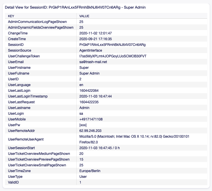 Session Management Details Screen