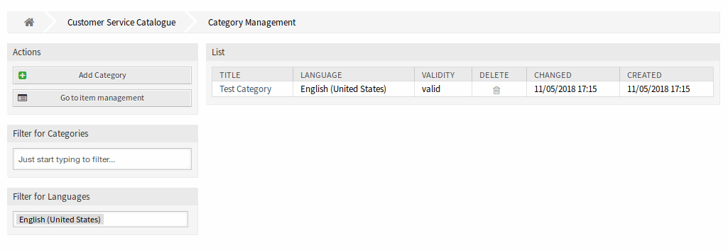 Category Management Screen