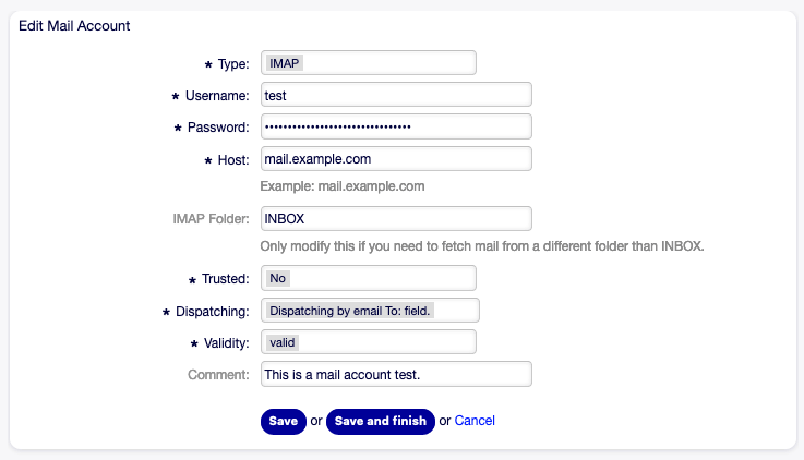 Edit Mail Account Screen