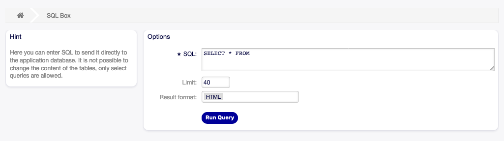 SQL Box Screen