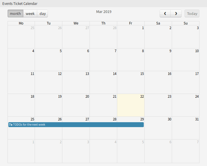 Events Ticket Calendar Widget