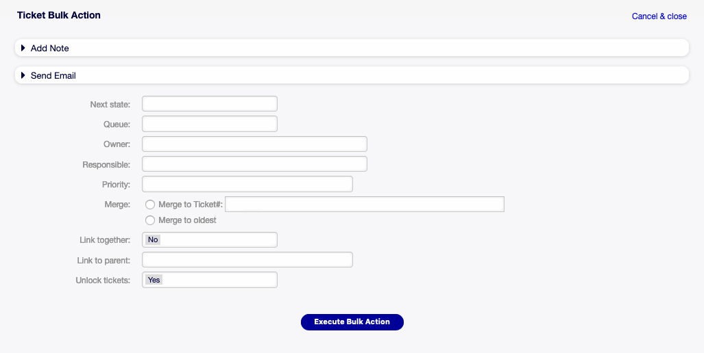 Service View Bulk Action Screen